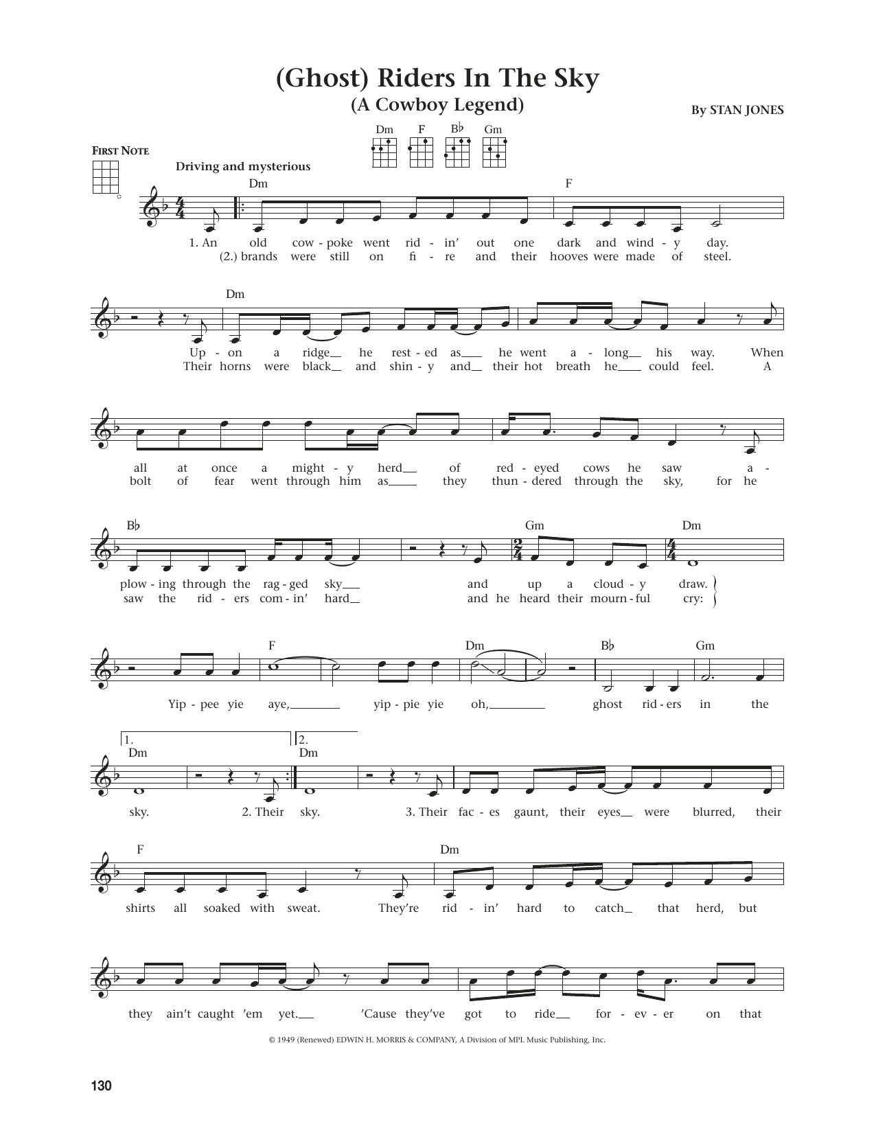 Stan Jones (Ghost) Riders In The Sky (A Cowboy Legend) (from The Daily Ukulele) (arr. Jim Beloff) Sheet Music Notes & Chords for Ukulele - Download or Print PDF