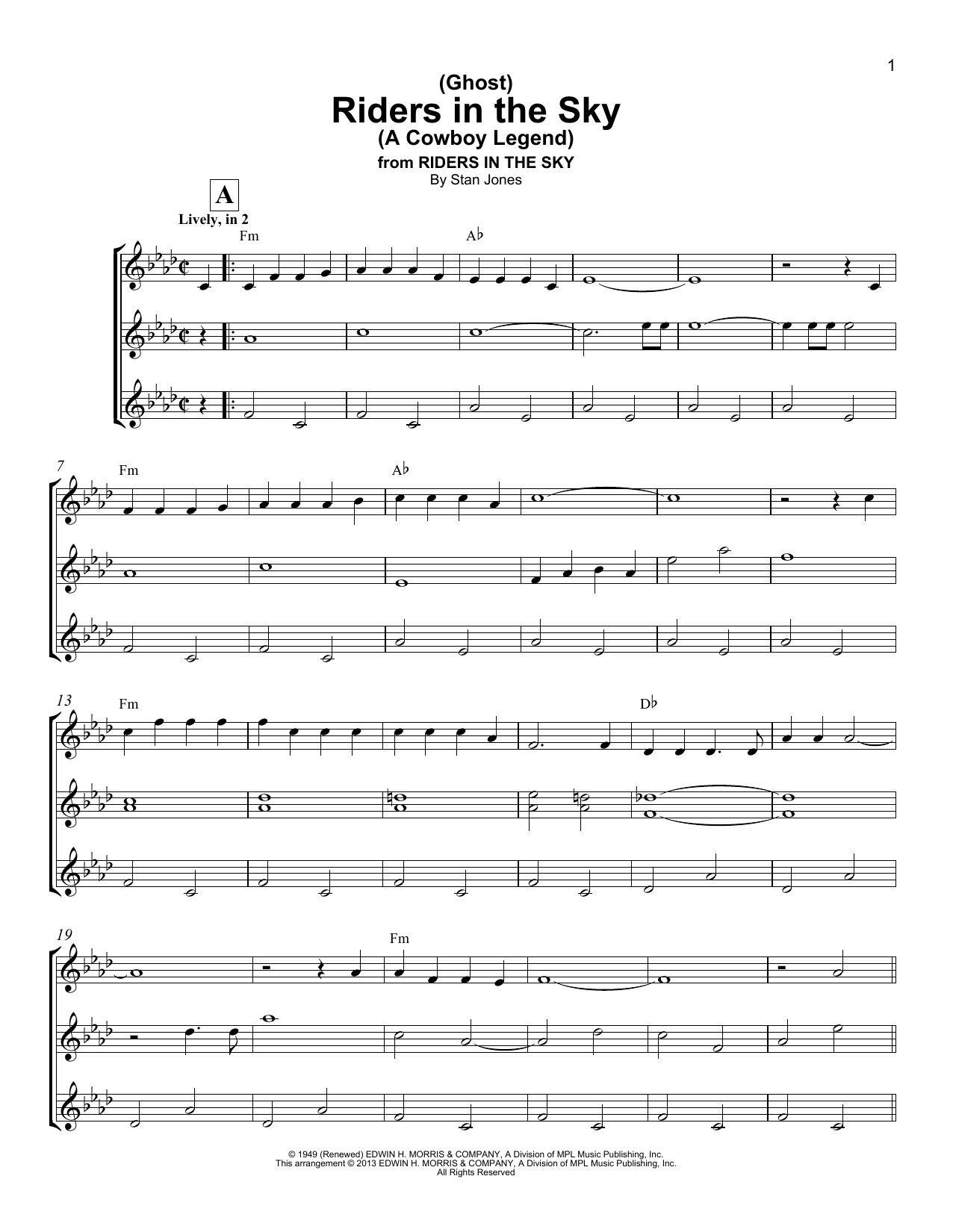 Stan Jones (Ghost) Riders In The Sky (A Cowboy Legend) Sheet Music Notes & Chords for Ukulele Ensemble - Download or Print PDF