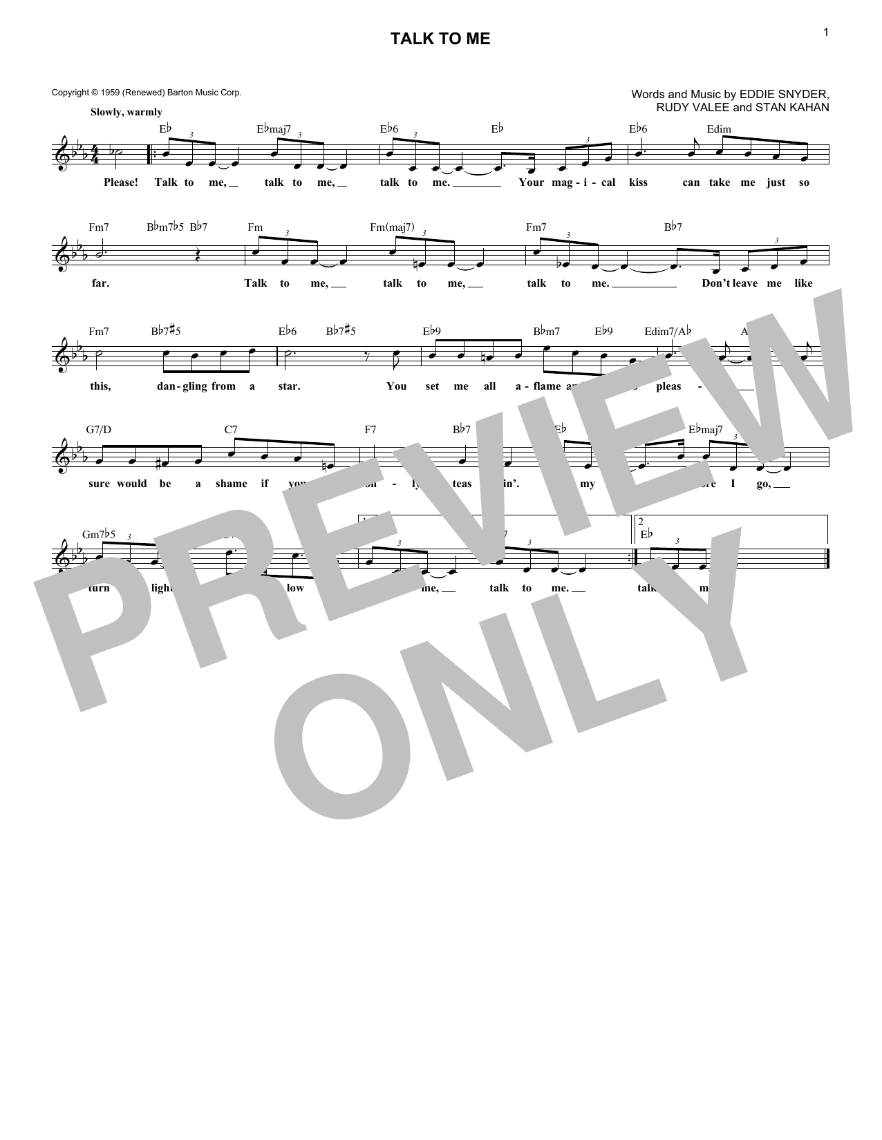 Frank Sinatra Talk To Me Sheet Music Notes & Chords for Melody Line, Lyrics & Chords - Download or Print PDF