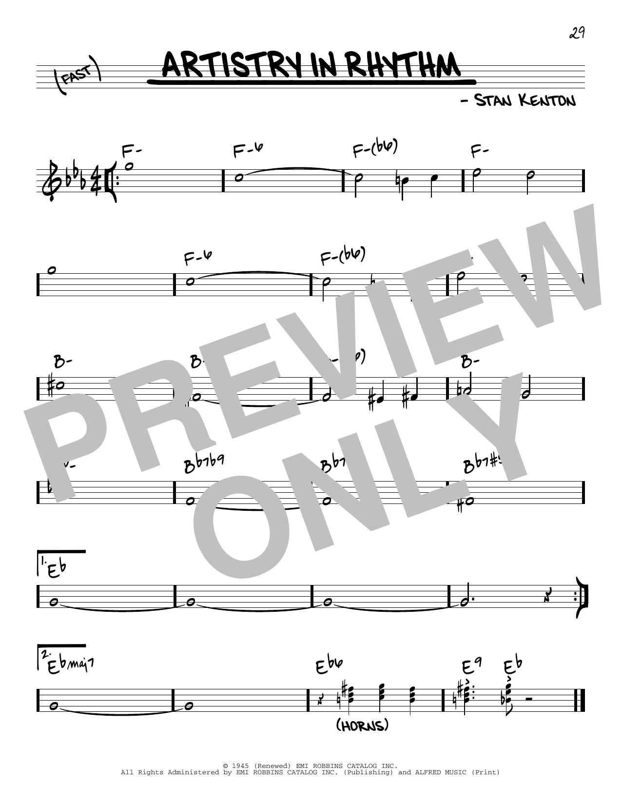 Stan Kenton Artistry In Rhythm Sheet Music Notes & Chords for Real Book – Melody & Chords - Download or Print PDF