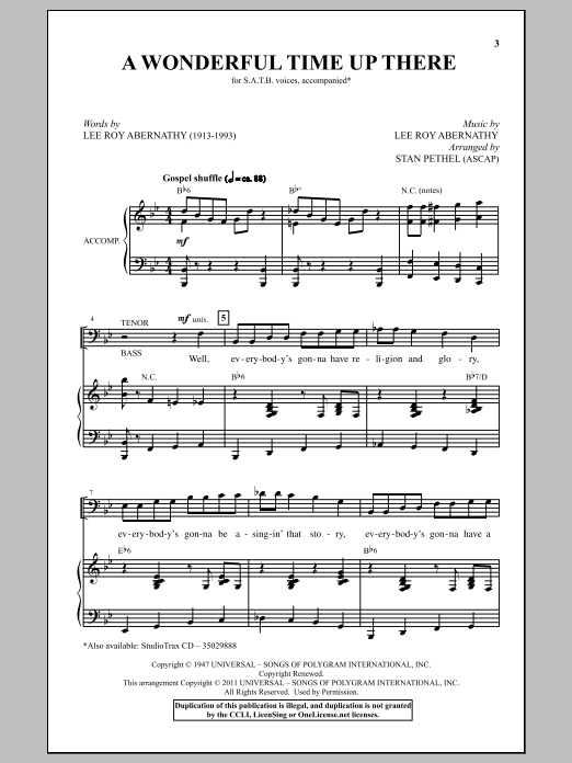 Stan Pethel A Wonderful Time Up There (Everybody's Gonna Have A Wonderful Time Up There) Sheet Music Notes & Chords for SATB - Download or Print PDF