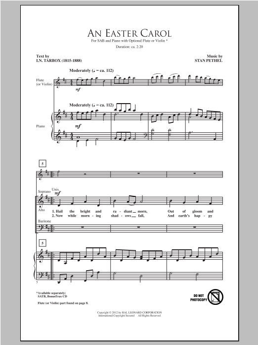 Stan Pethel An Easter Carol Sheet Music Notes & Chords for SAB - Download or Print PDF