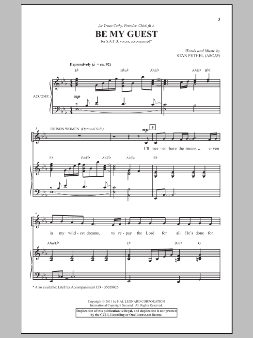 Stan Pethel Be My Guest Sheet Music Notes & Chords for SATB - Download or Print PDF