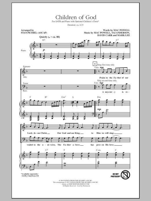 Stan Pethel Children Of God Sheet Music Notes & Chords for SATB - Download or Print PDF