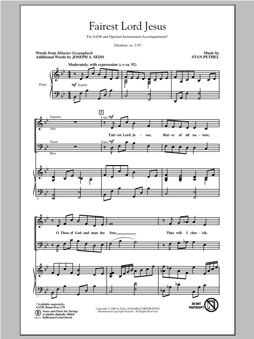 Stan Pethel Fairest Lord Jesus Sheet Music Notes & Chords for SATB - Download or Print PDF