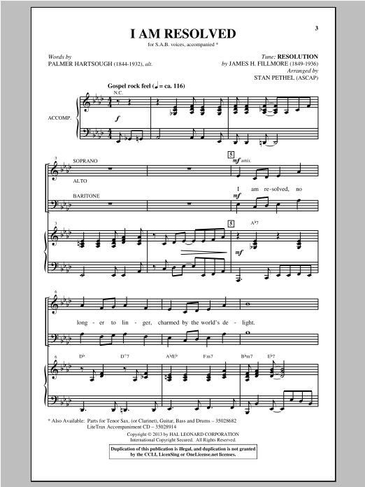 Stan Pethel I Am Resolved Sheet Music Notes & Chords for SAB - Download or Print PDF