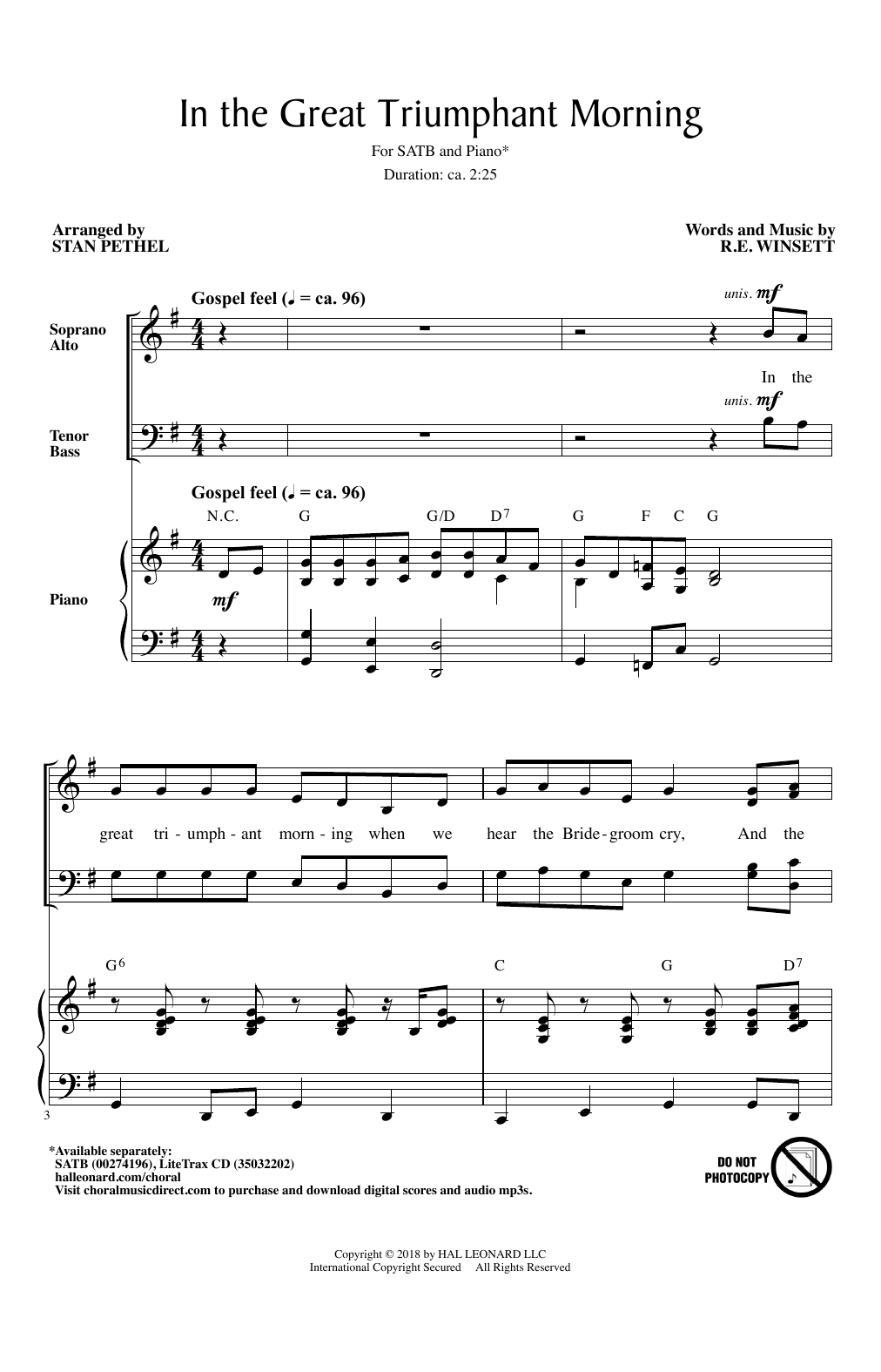 Stan Pethel In The Great Triumphant Morning Sheet Music Notes & Chords for SATB - Download or Print PDF