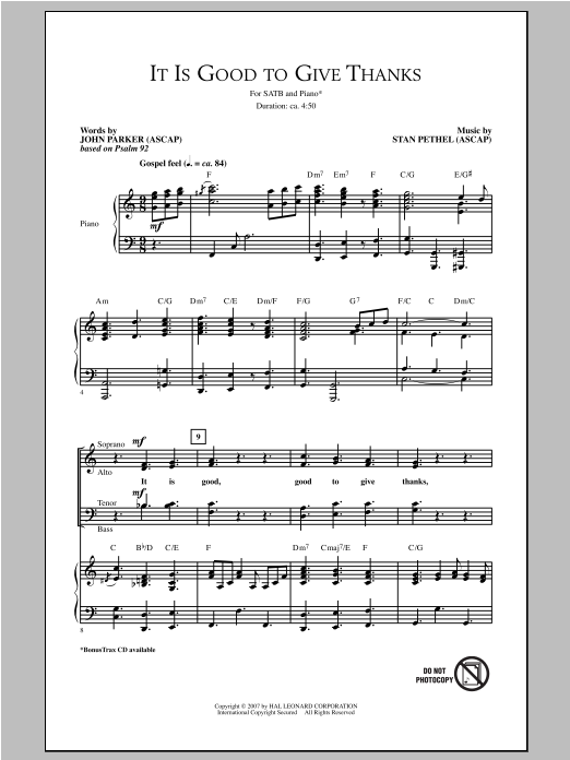 Stan Pethel It Is Good To Give Thanks Sheet Music Notes & Chords for SATB - Download or Print PDF