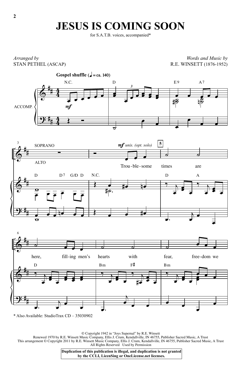Stan Pethel Jesus Is Coming Soon Sheet Music Notes & Chords for SATB - Download or Print PDF