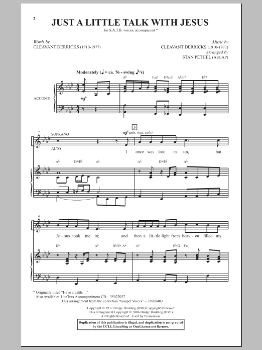 Stan Pethel Just A Little Talk With Jesus Sheet Music Notes & Chords for SATB - Download or Print PDF