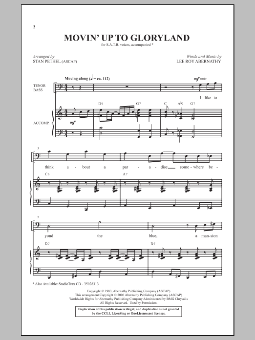 Stan Pethel Movin' Up To Gloryland (from Gospel Voices) Sheet Music Notes & Chords for SATB - Download or Print PDF