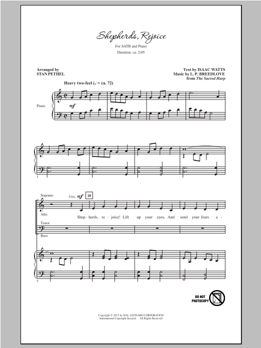 L. P. Breedlove Shepherds, Rejoice (arr. Stan Pethel) Sheet Music Notes & Chords for SATB - Download or Print PDF