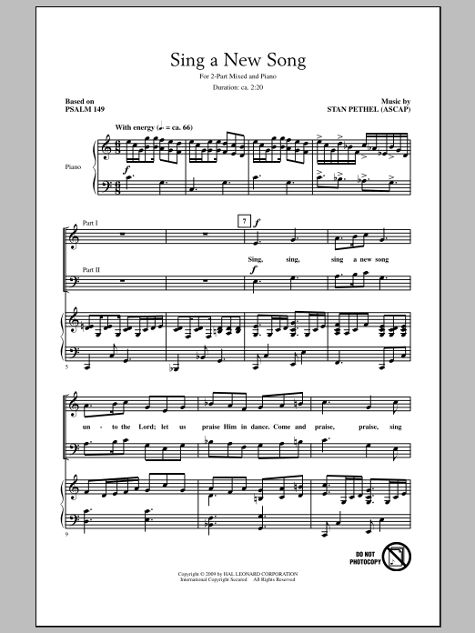 Stan Pethel Sing A New Song Sheet Music Notes & Chords for 2-Part Choir - Download or Print PDF