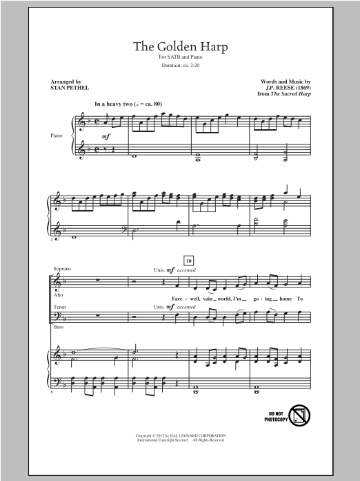 J.P. Reese The Golden Harp (arr. Stan Pethel) Sheet Music Notes & Chords for SATB - Download or Print PDF