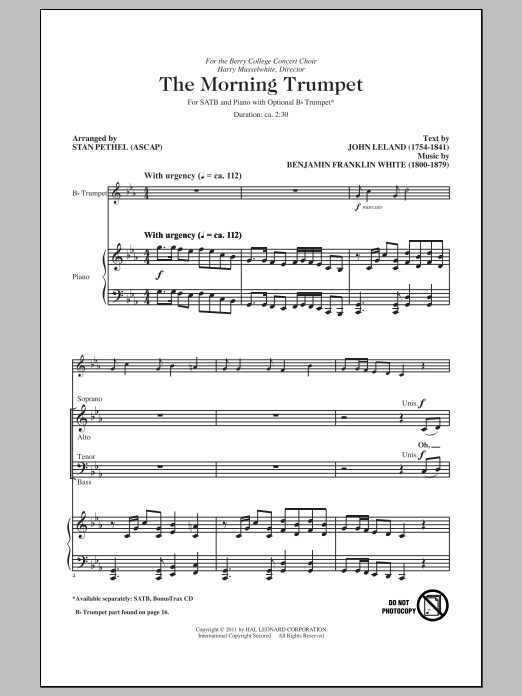 Benjamin Franklin White The Morning Trumpet (arr. Stan Pethel) Sheet Music Notes & Chords for SATB - Download or Print PDF