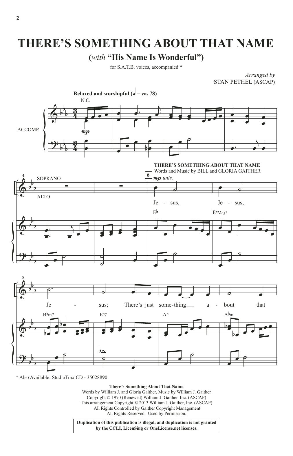 Stan Pethel There's Something About That Name (with His Name Is Wonderful) Sheet Music Notes & Chords for SATB Choir - Download or Print PDF