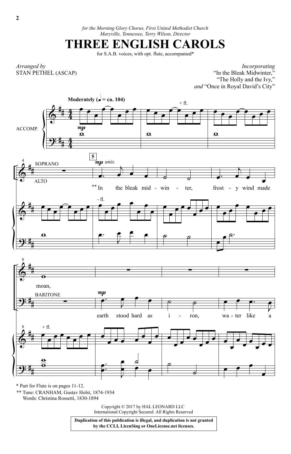 Stan Pethel Three English Carols Sheet Music Notes & Chords for SAB - Download or Print PDF