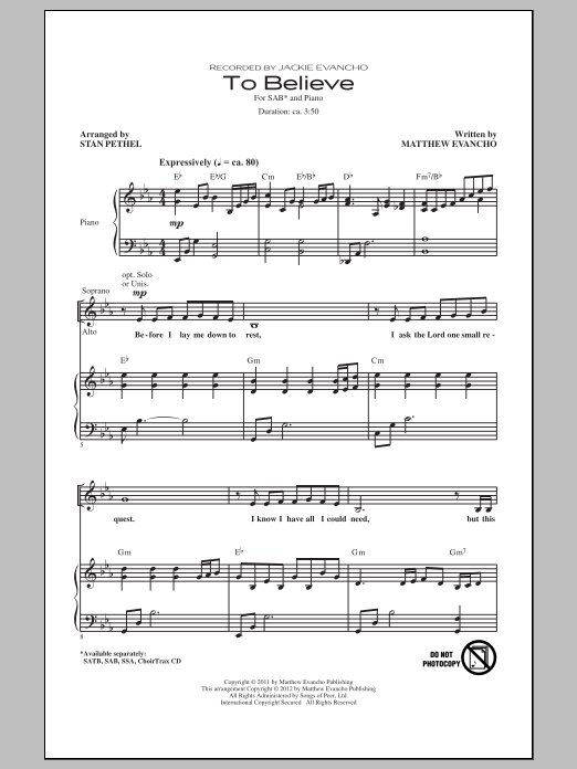 Stan Pethel To Believe Sheet Music Notes & Chords for SSA - Download or Print PDF