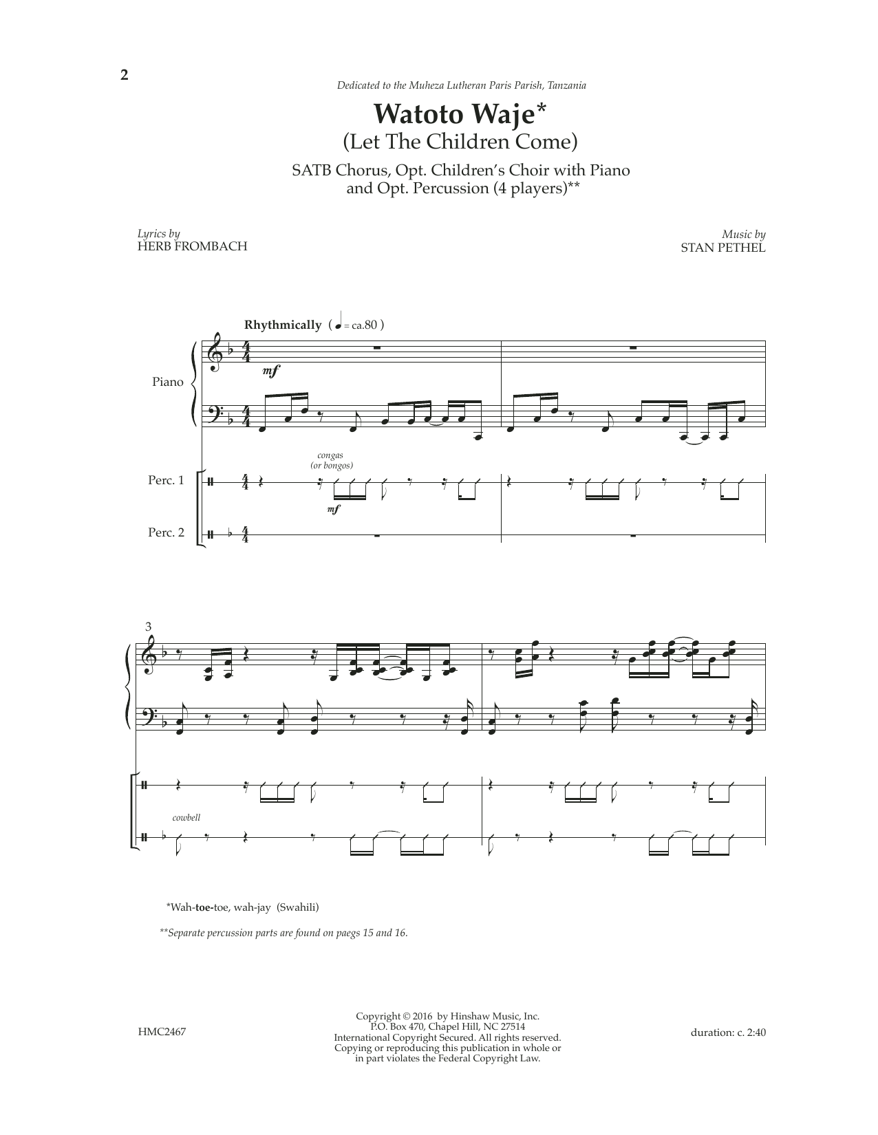 Stan Pethel Watoto Waje (Let The Children Come) Sheet Music Notes & Chords for SATB Choir - Download or Print PDF