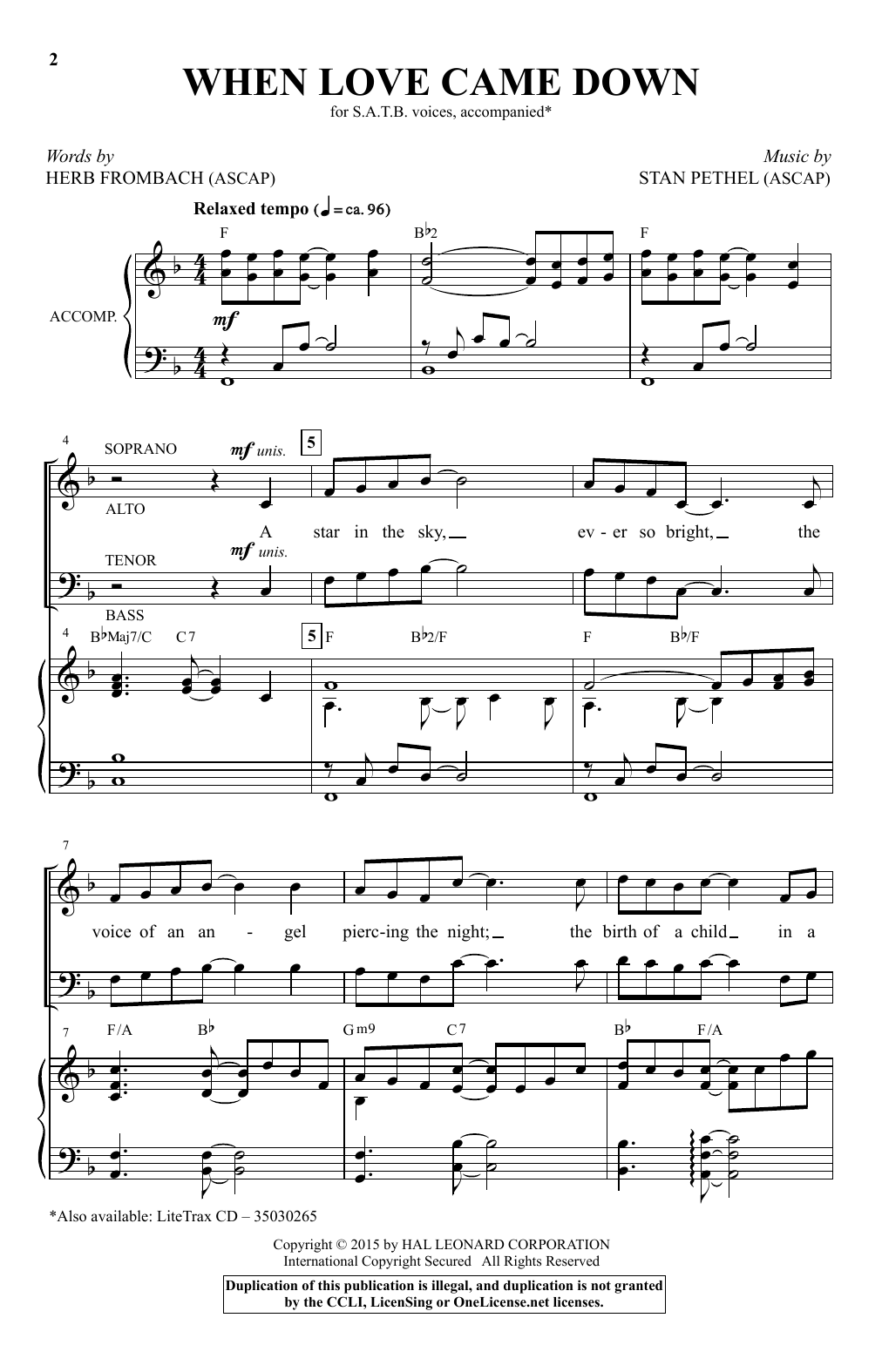 Stan Pethel When Love Came Down Sheet Music Notes & Chords for SATB - Download or Print PDF