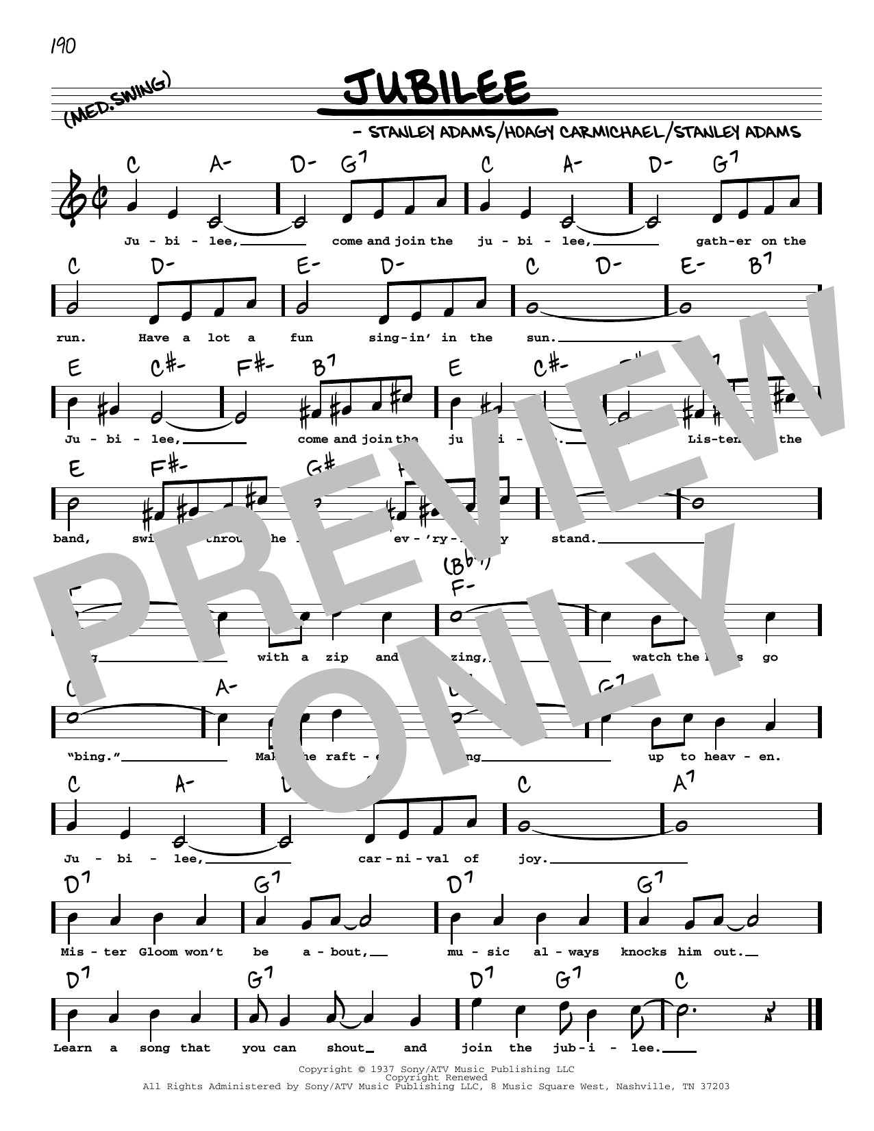 Stanley Adams Jubilee (arr. Robert Rawlins) Sheet Music Notes & Chords for Real Book – Melody, Lyrics & Chords - Download or Print PDF