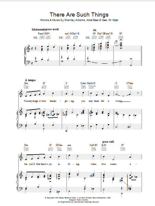 Stanley Adams There Are Such Things Sheet Music Notes & Chords for Piano, Vocal & Guitar (Right-Hand Melody) - Download or Print PDF