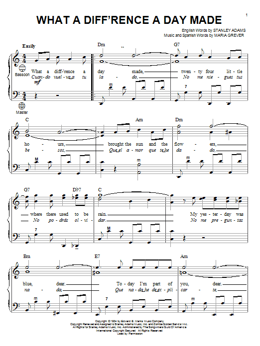 Stanley Adams What A Diff'rence A Day Made Sheet Music Notes & Chords for Guitar Tab - Download or Print PDF