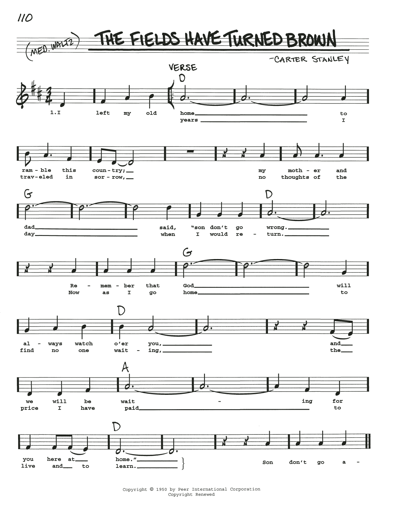 Stanley Carter The Fields Have Turned Brown Sheet Music Notes & Chords for Real Book – Melody, Lyrics & Chords - Download or Print PDF