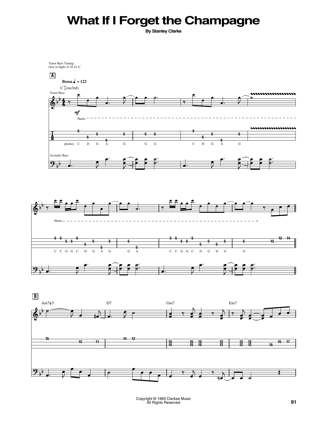 Stanley Clarke What If I Forget The Champagne Sheet Music Notes & Chords for Bass Guitar Tab - Download or Print PDF