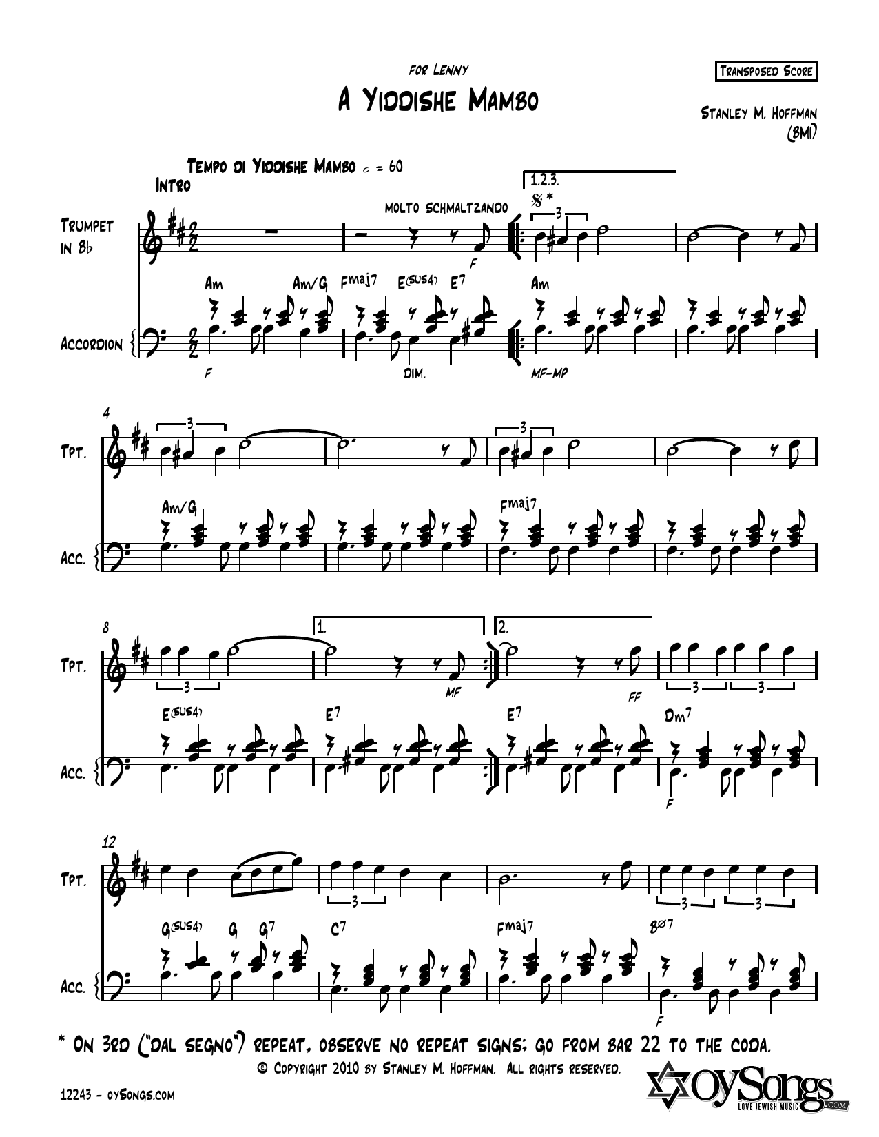 Stanley F. Hoffman A Yiddishe Mambo Sheet Music Notes & Chords for Instrumental Duet - Download or Print PDF