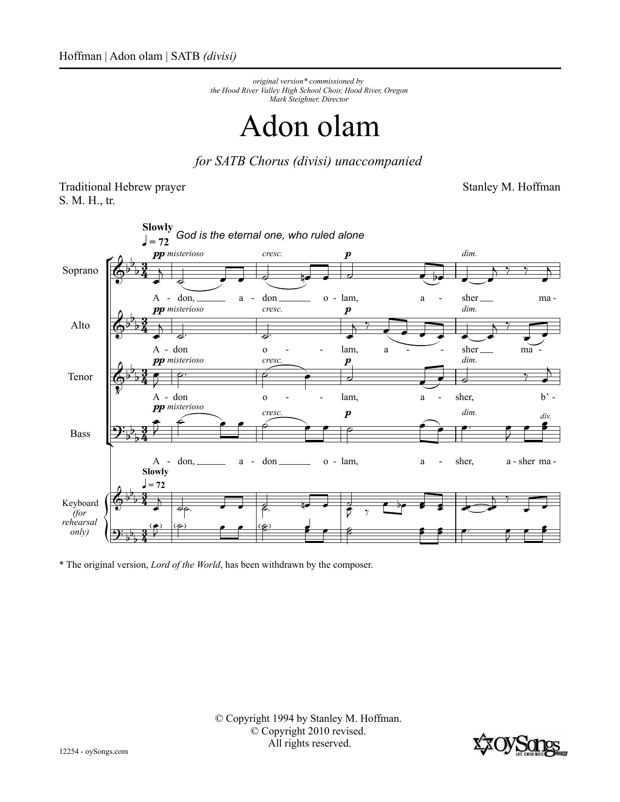 Stanley F. Hoffman Adon Olam Sheet Music Notes & Chords for SATB Choir - Download or Print PDF