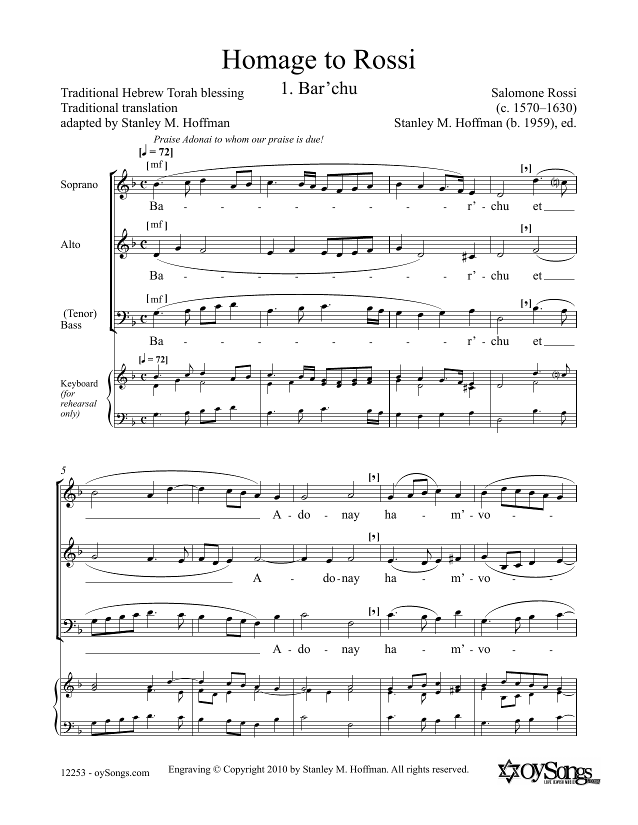 Stanley F. Hoffman Homage to Rossi Sheet Music Notes & Chords for SATB Choir - Download or Print PDF