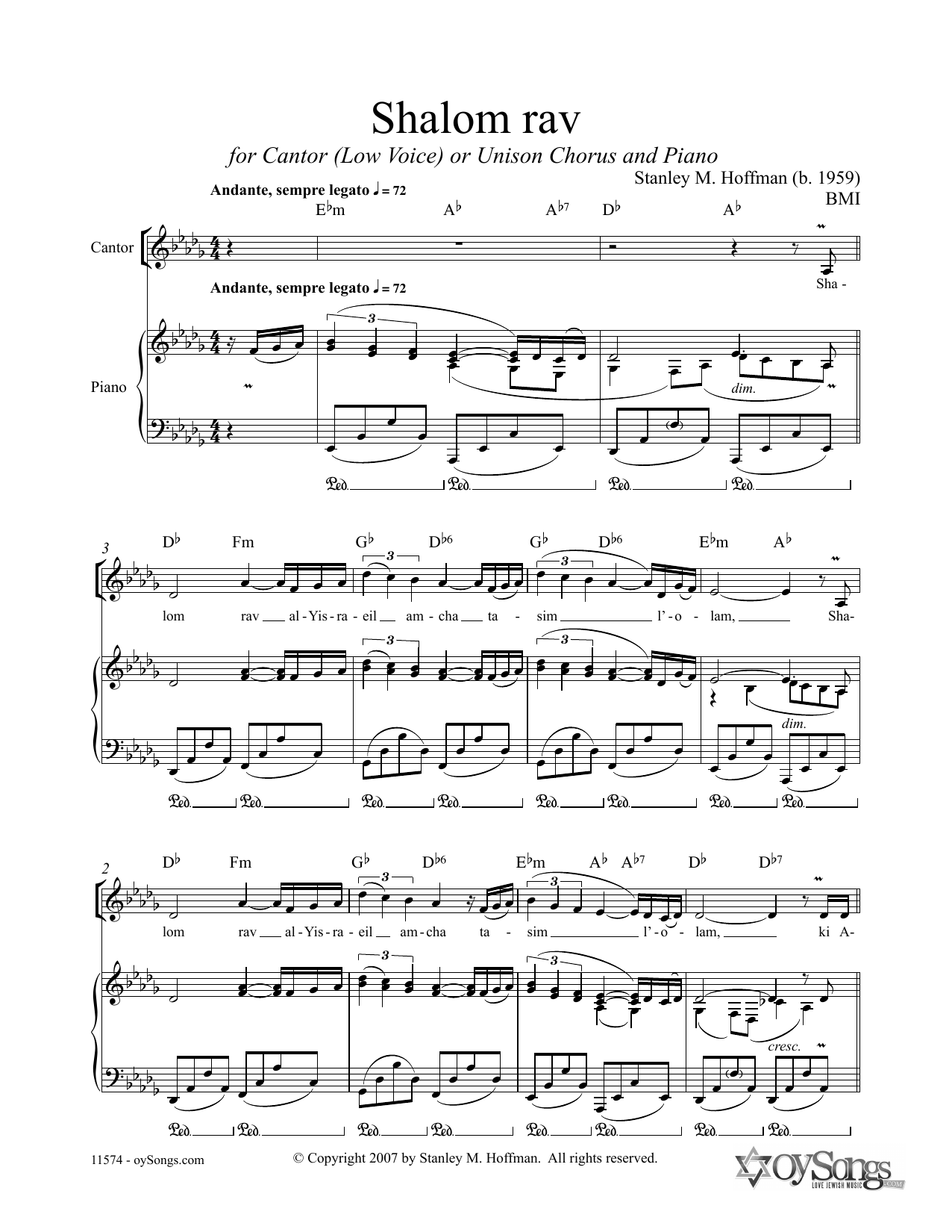 Stanley F. Hoffman Shalom Rav Sheet Music Notes & Chords for Piano & Vocal - Download or Print PDF