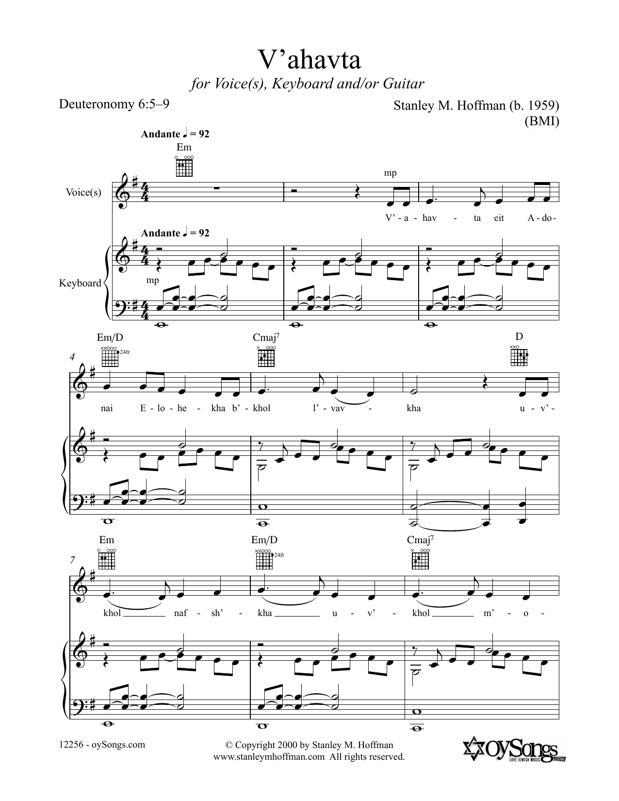 Stanley F. Hoffman V'ahatva Sheet Music Notes & Chords for Piano, Vocal & Guitar (Right-Hand Melody) - Download or Print PDF