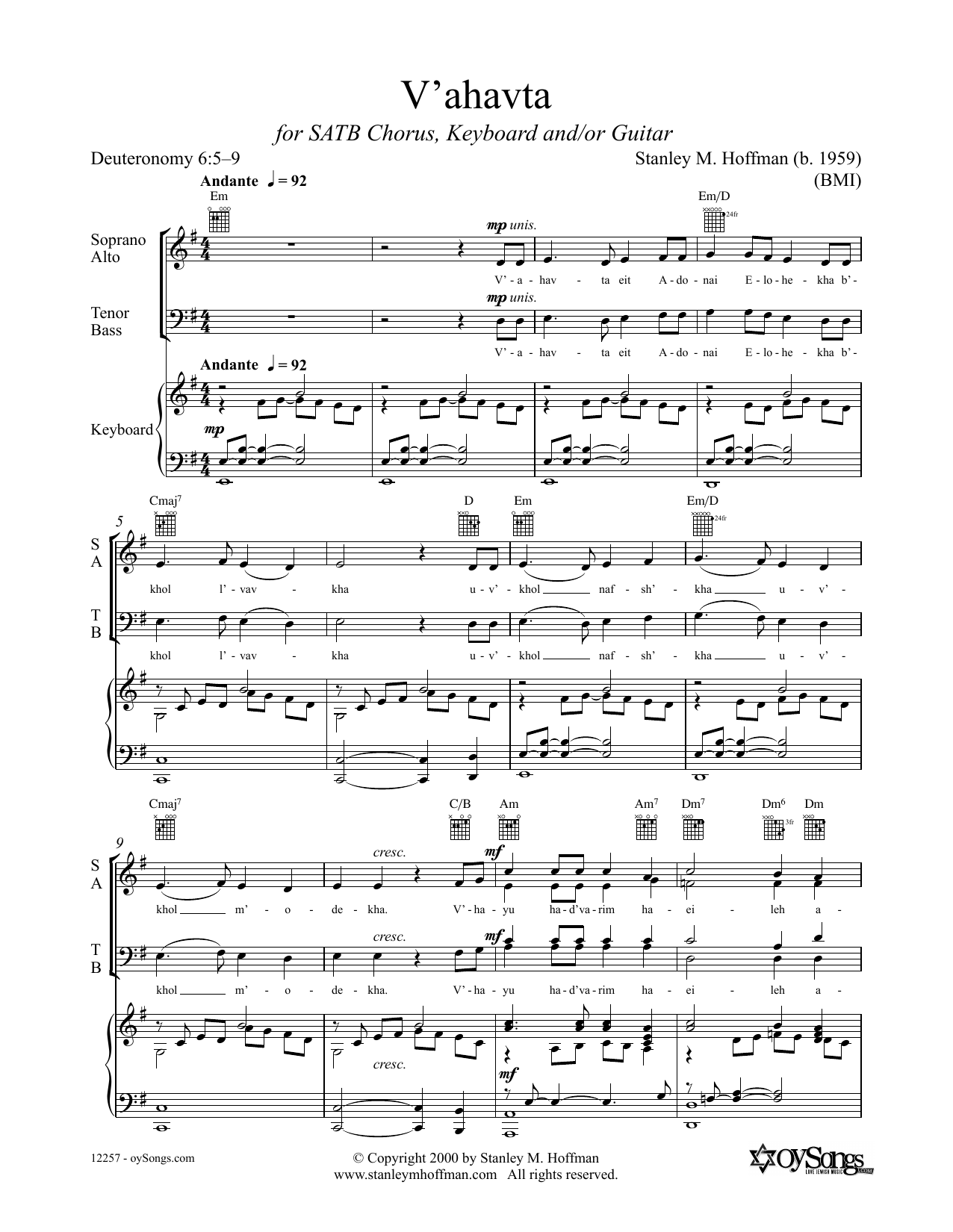 Stanley F. Hoffman V'ahavta Sheet Music Notes & Chords for SATB Choir - Download or Print PDF