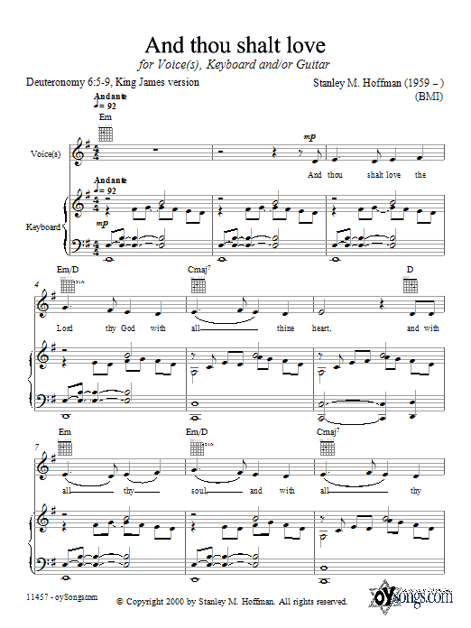 Stanley Hoffman And Thou Shalt Love Sheet Music Notes & Chords for Piano, Vocal & Guitar (Right-Hand Melody) - Download or Print PDF