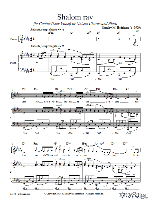 Stanley Hoffman Shalom Rav Sheet Music Notes & Chords for Unison Choral - Download or Print PDF