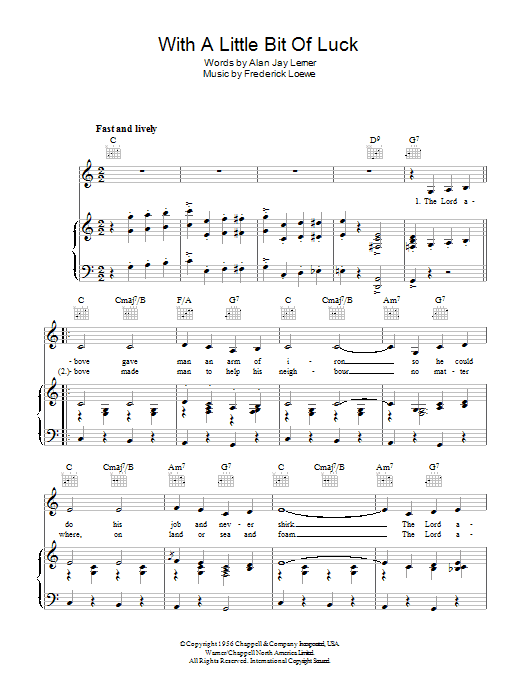 Stanley Holloway With A Little Bit Of Luck Sheet Music Notes & Chords for Piano, Vocal & Guitar (Right-Hand Melody) - Download or Print PDF