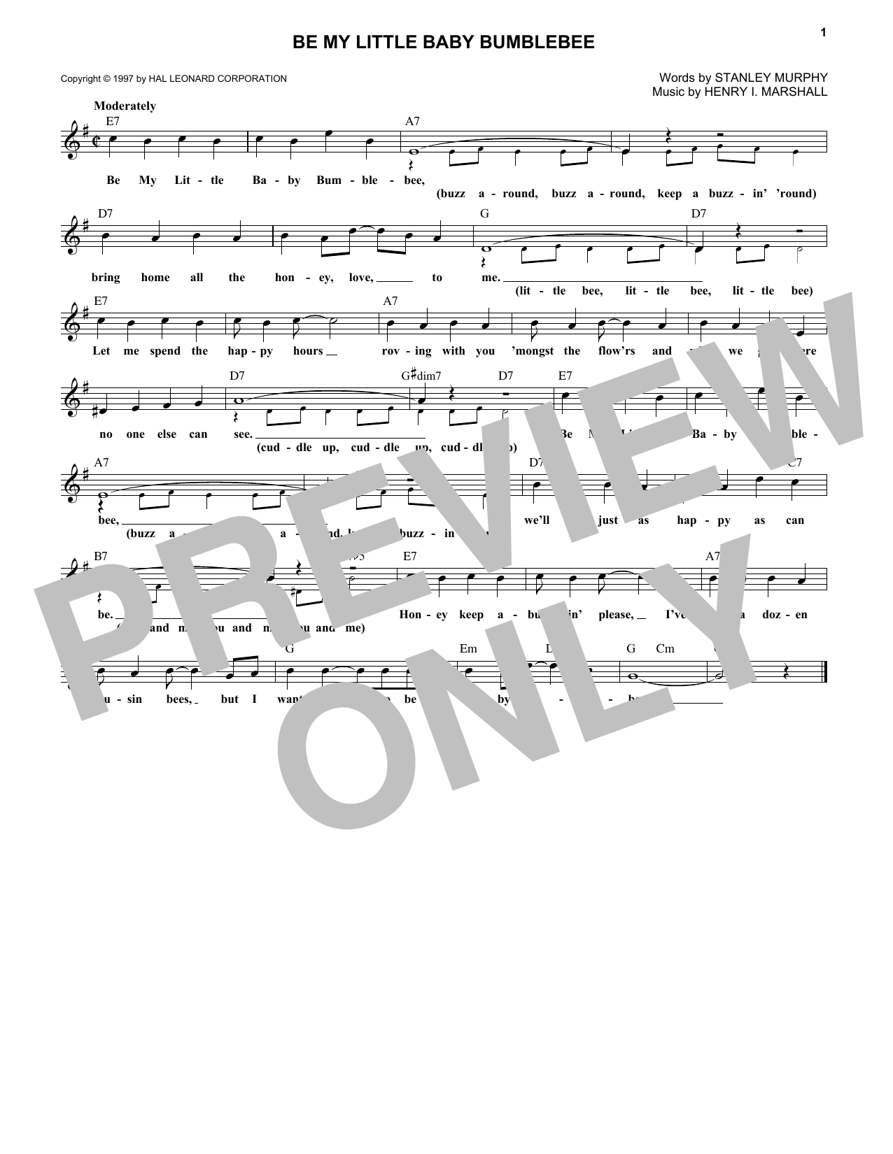 Stanley Murphy Be My Little Baby Bumblebee Sheet Music Notes & Chords for Melody Line, Lyrics & Chords - Download or Print PDF