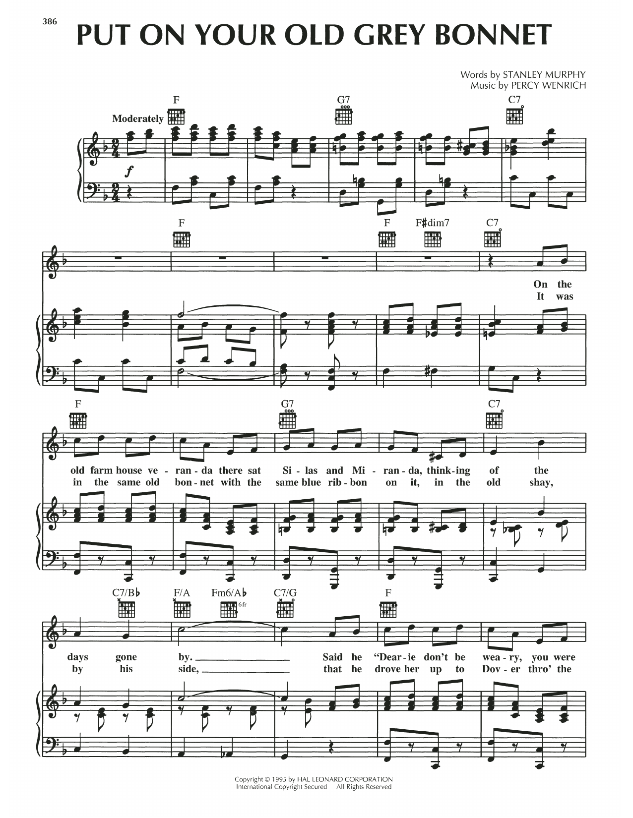 Stanley Murphy Put On Your Old Grey Bonnet Sheet Music Notes & Chords for Piano, Vocal & Guitar Chords (Right-Hand Melody) - Download or Print PDF