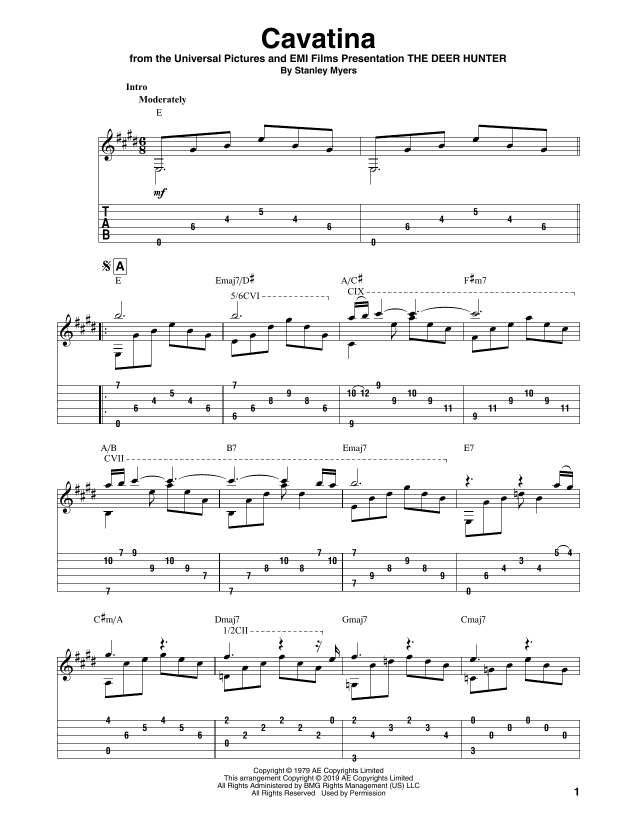 Stanley Myers Cavatina (from The Deer Hunter) (arr. Bill LaFleur) Sheet Music Notes & Chords for Solo Guitar Tab - Download or Print PDF