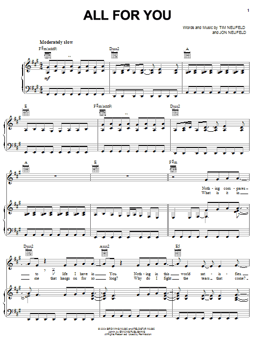 Starfield All For You Sheet Music Notes & Chords for Piano, Vocal & Guitar (Right-Hand Melody) - Download or Print PDF Starfield All For You Sheet Music Notes & Chords for Piano, Vocal & Guitar (Right-Hand Melody) - Download or Print PDF