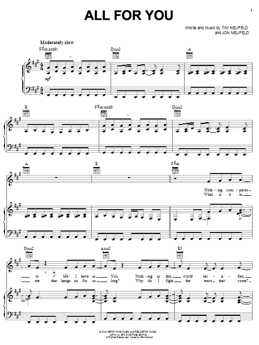Starfield All For You Sheet Music Notes & Chords for Piano, Vocal & Guitar (Right-Hand Melody) - Download or Print PDF