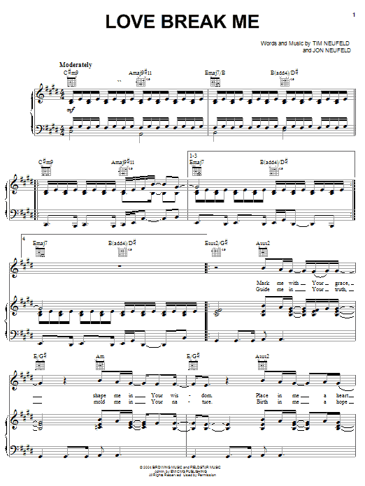 Starfield Love Break Me Sheet Music Notes & Chords for Piano, Vocal & Guitar (Right-Hand Melody) - Download or Print PDF