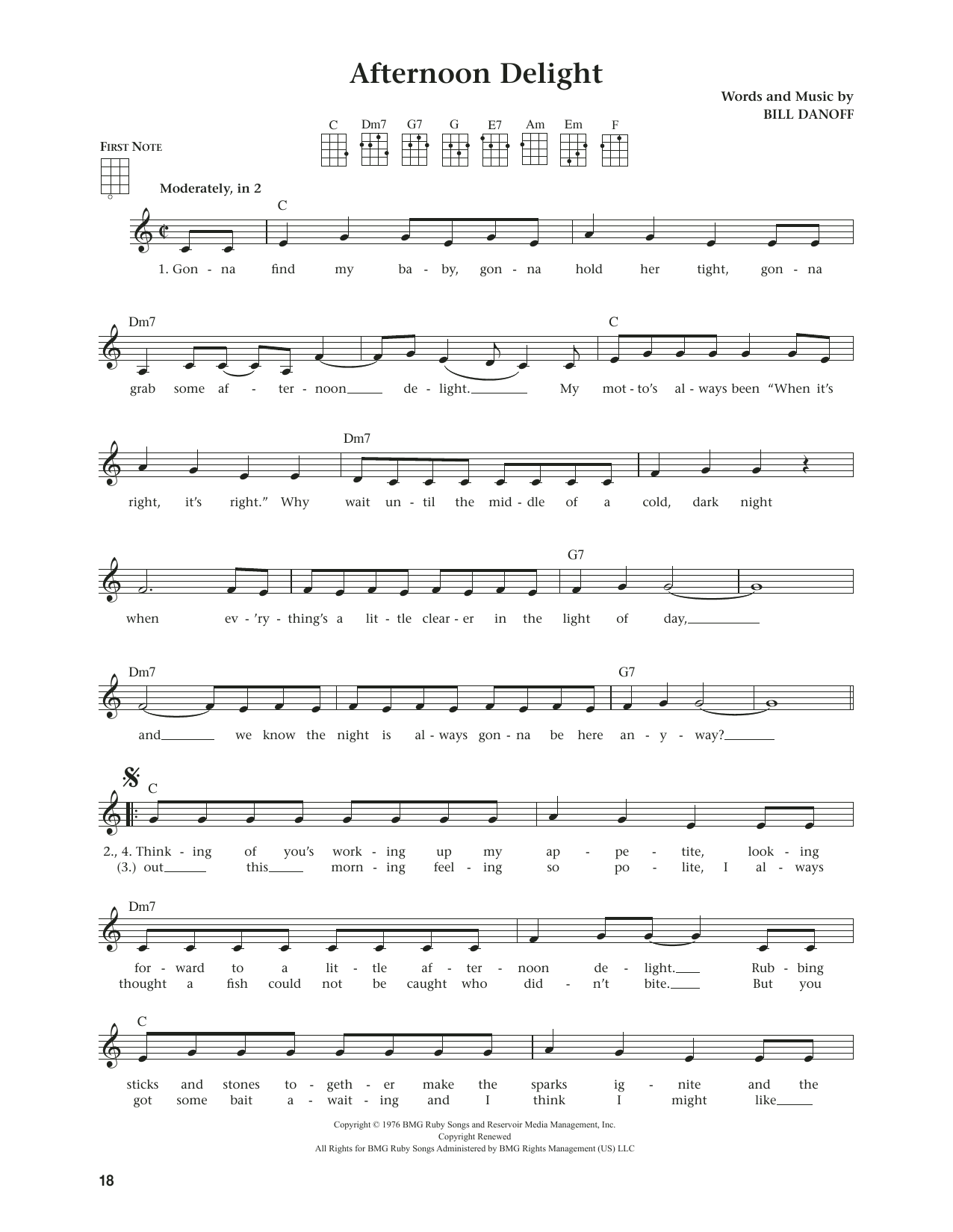 Starland Vocal Band Afternoon Delight (from The Daily Ukulele) (arr. Jim Beloff) Sheet Music Notes & Chords for Ukulele - Download or Print PDF