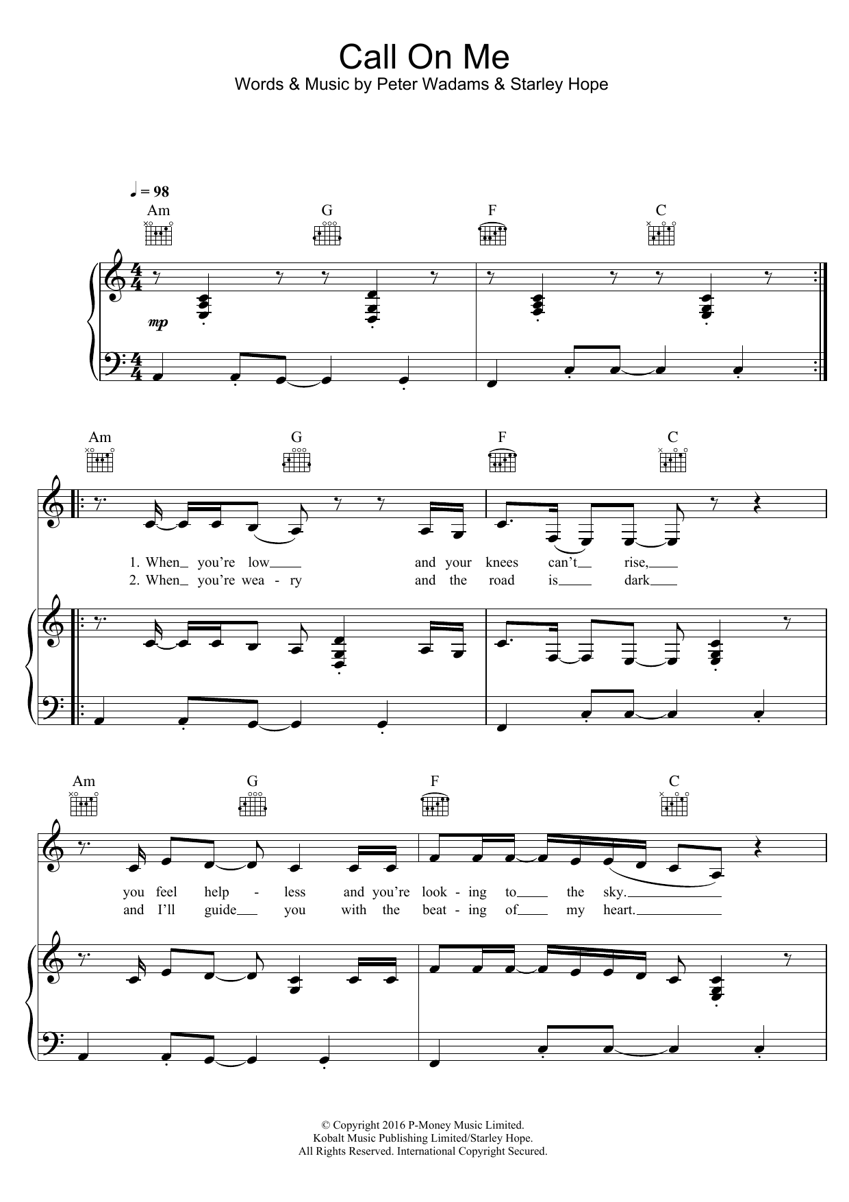 Starley Call On Me Sheet Music Notes & Chords for Piano, Vocal & Guitar (Right-Hand Melody) - Download or Print PDF