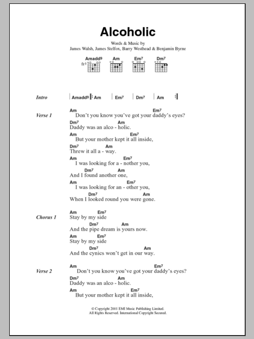 Starsailor Alcoholic Sheet Music Notes & Chords for Lyrics & Chords - Download or Print PDF