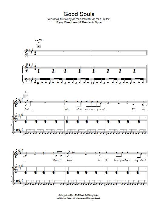 Starsailor Good Souls Sheet Music Notes & Chords for Piano, Vocal & Guitar - Download or Print PDF