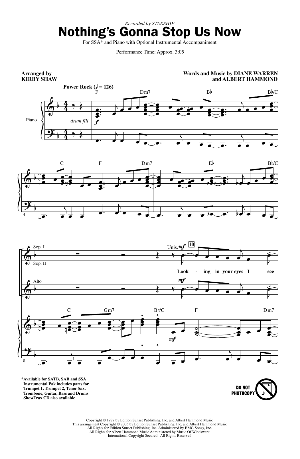 Starship Nothing's Gonna Stop Us Now (arr. Kirby Shaw) Sheet Music Notes & Chords for SAB Choir - Download or Print PDF