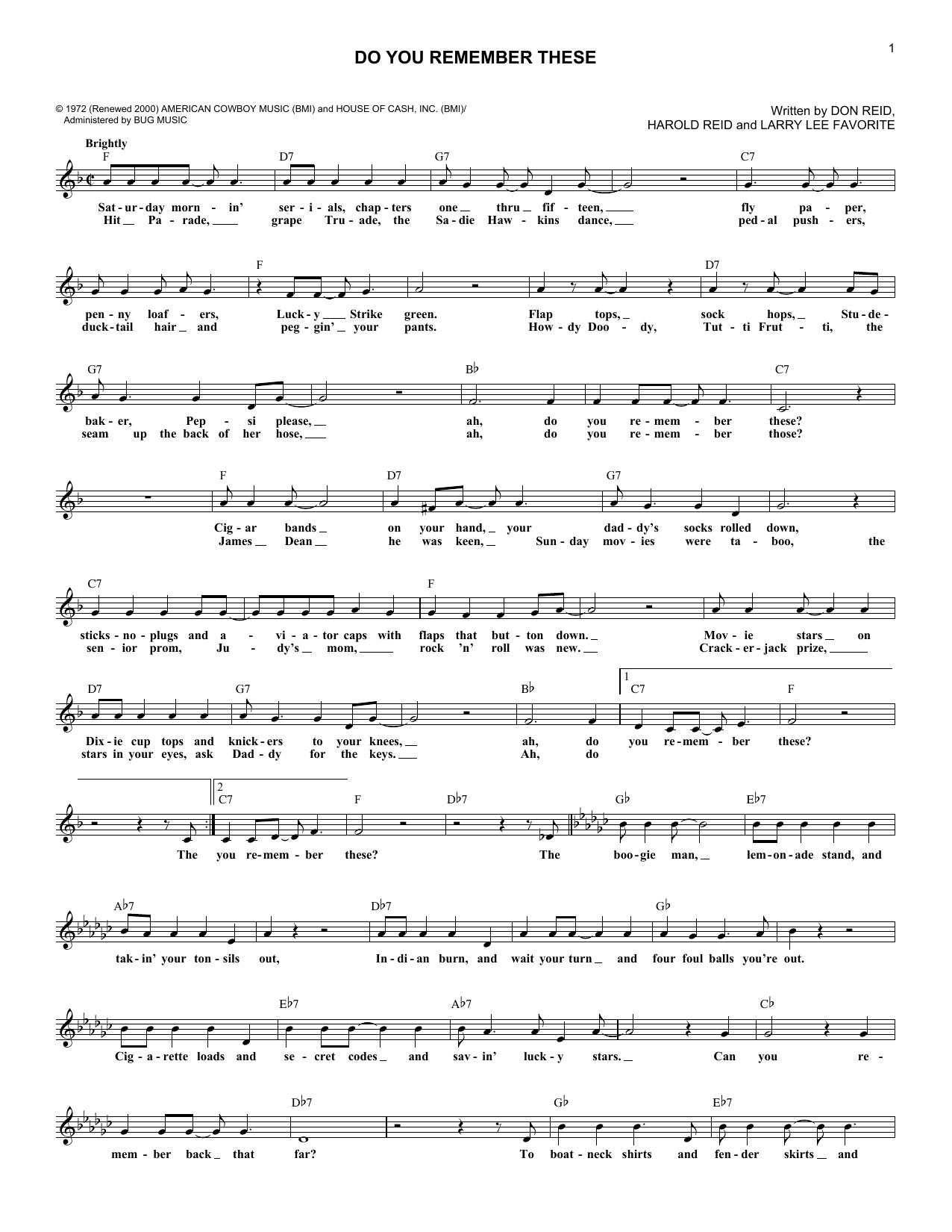 The Statler Brothers Do You Remember These Sheet Music Notes & Chords for Melody Line, Lyrics & Chords - Download or Print PDF
